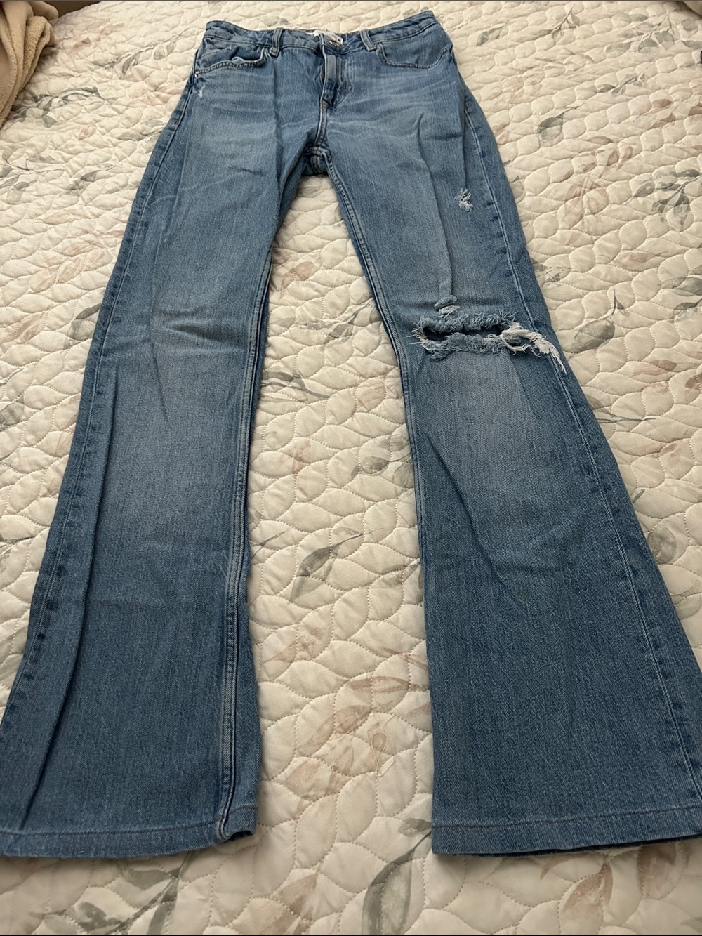 Zara Light Blue Ripped Flare Jeans